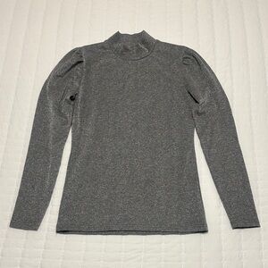 J Crew Shimmer Lurex Top Mock Neck Puff Sleeve Metallic Grey Size XS EUC